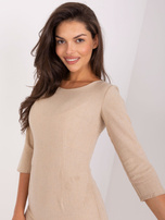 Hurt Beżowa ołówkowa sukienka koktajlowa z futerkiem