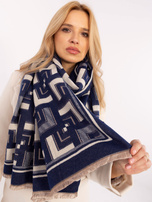 Hurt Granatowo-ecru szal z geometryczne wzory