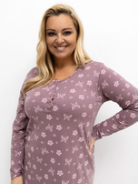 Brudnoróżowa nocna koszula plus size z bawełny
