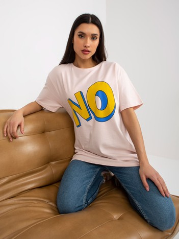 Hurtownia Jasnoróżowy bawełniany t-shirt z nadrukiem