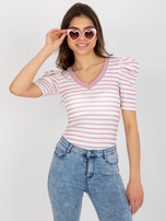 Großhandel Weiß-rosa gestreifte Bluse für den Alltag.