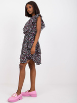 Czarna sukienka mini z kwiatowymi printami ZULUNA