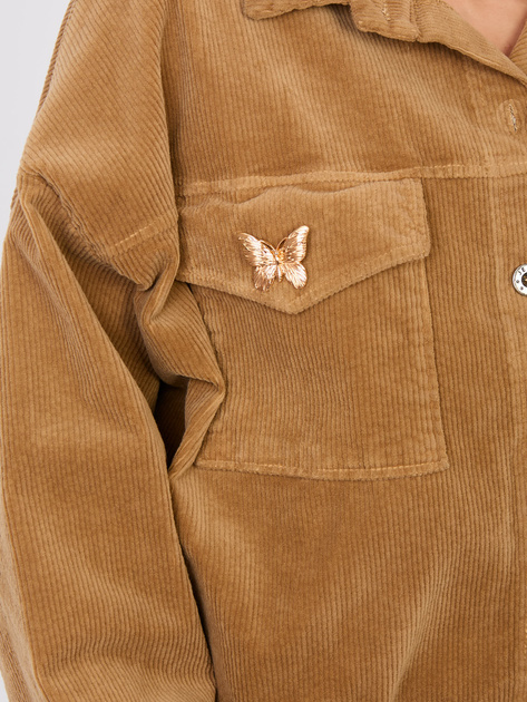 Camelowa sztruksowa kurtka z kieszeniami RUE PARIS