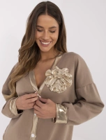 Hurt Ciemnobeżowa rozpinana bluza z dekoltem w serek