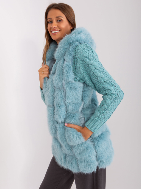 Hurtownia Miętowa futrzana kamizelka z kapturem