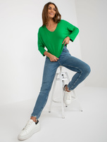 Hurt Zielona damska bluzka basic z dekoltem w serek