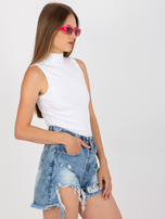 Hurtownia online Biały top basic w prążki bez rękawów RUE PARIS 