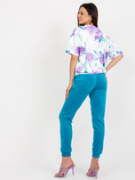 Hurt Ecru-niebieski komplet welurowy z nadrukiem RUE PARIS