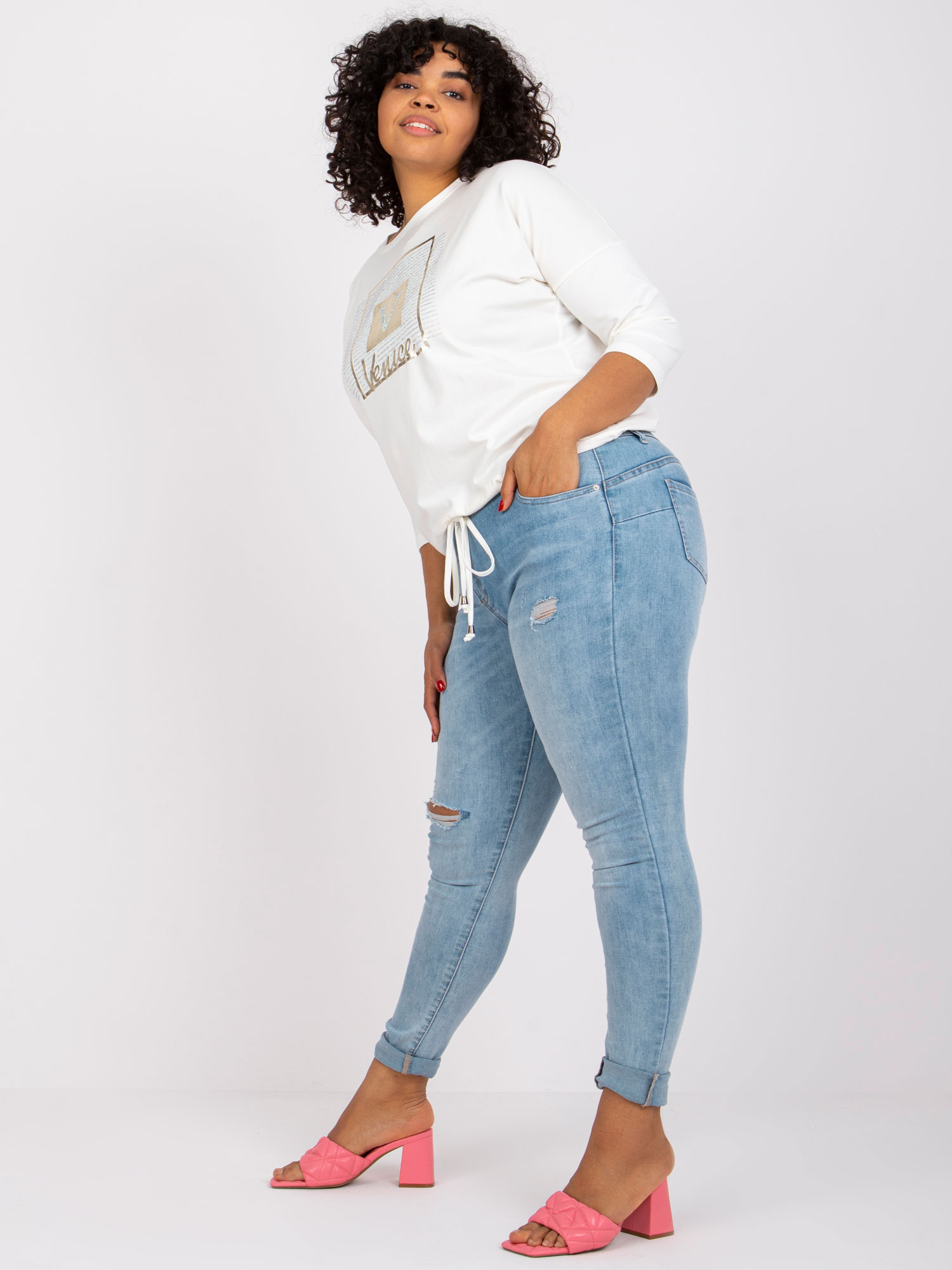 Ecru blouse plus size with print Roxanne