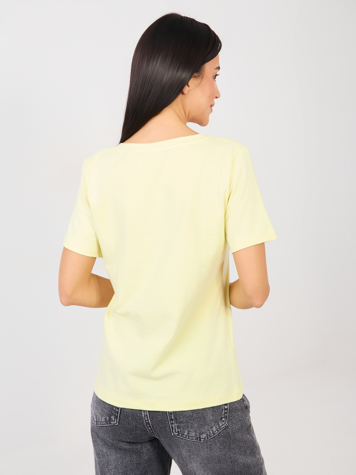 Jasnożółty t-shirt basic o klasycznym kroju RUE PARIS 