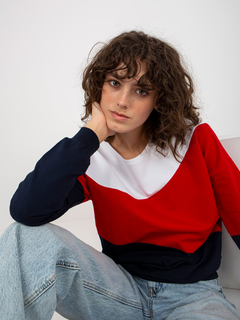 Hurt Biało-granatowa bawełniana bluza basic bez kaptura