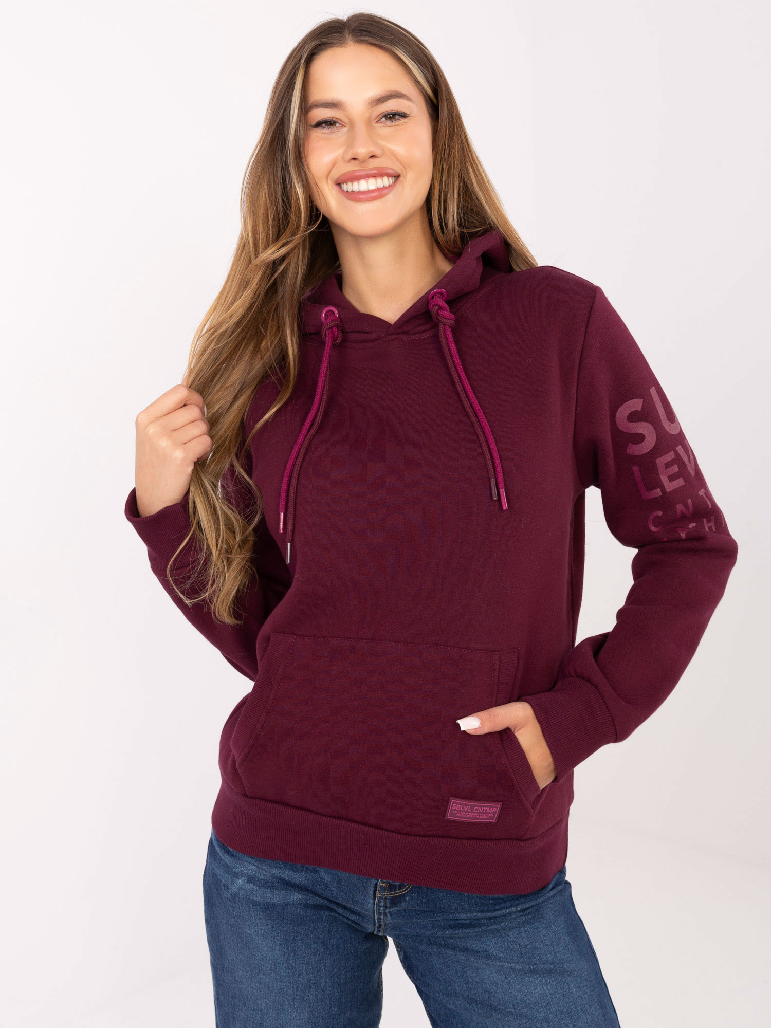 Burgundowa ocieplana bluza kangurka SUBLEVEL