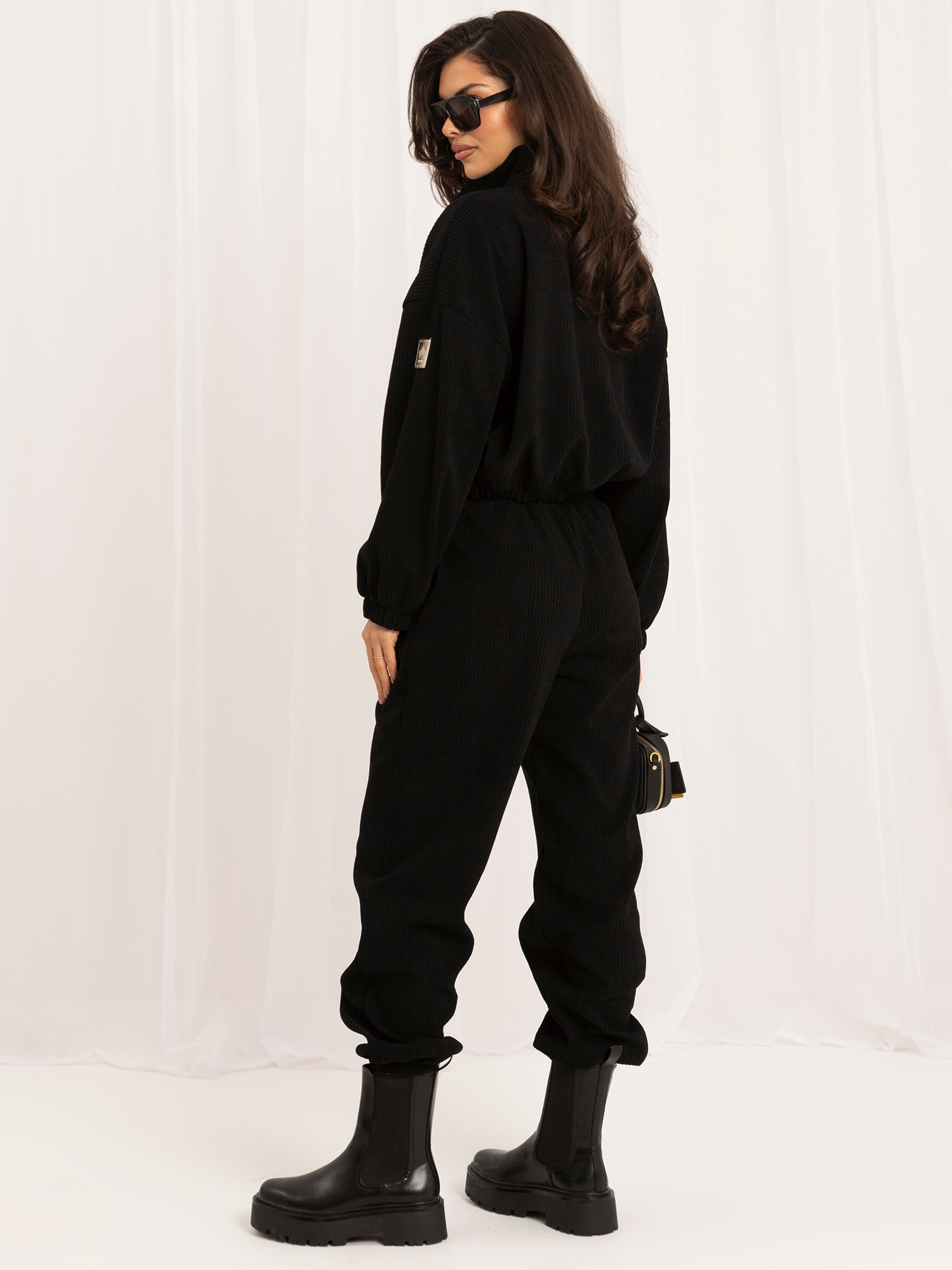 Black corduroy set with jogger pants.