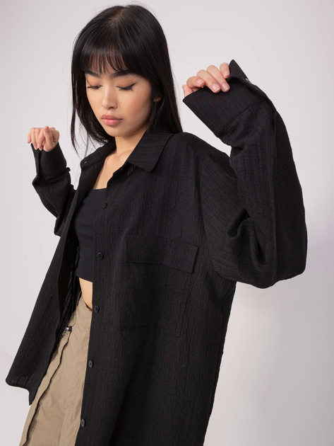 Hurt Czarna damska koszula oversize z kołnierzem