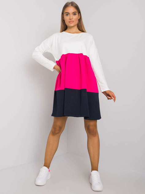 Ecru-fuksjowa bawełniana sukienka z długim rękawem Emine RUE PARIS