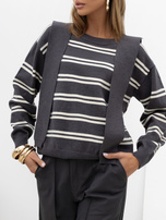 Grafitowy damski sweter 2w1 w paski