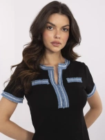 Czarna casualowa bluzka z jeansowymi wstawkami