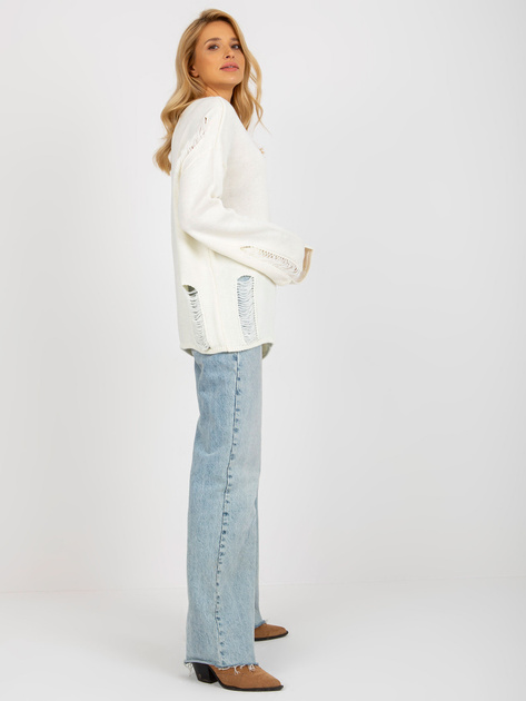 Hurt Ecru sweter oversize z szerokim rękawem i dziurami