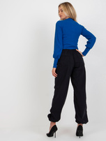 Hurt Kobaltowa prążkowana bluzka basic z bawełny RUE PARIS