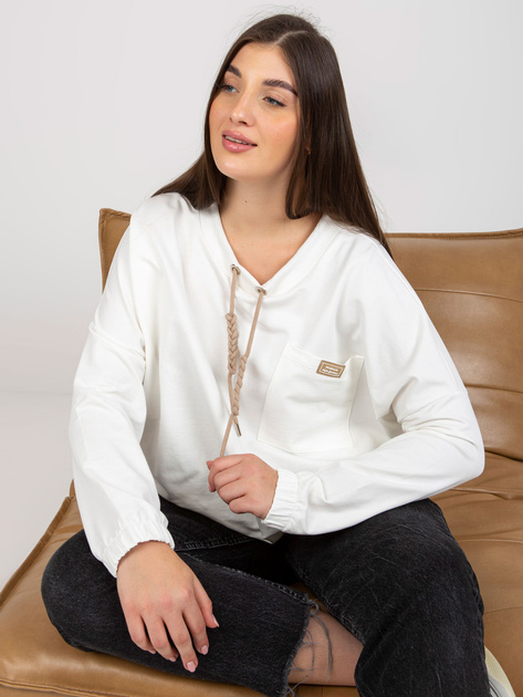 Hurt Ecru bawełniana damska bluzka plus size z kieszenią 