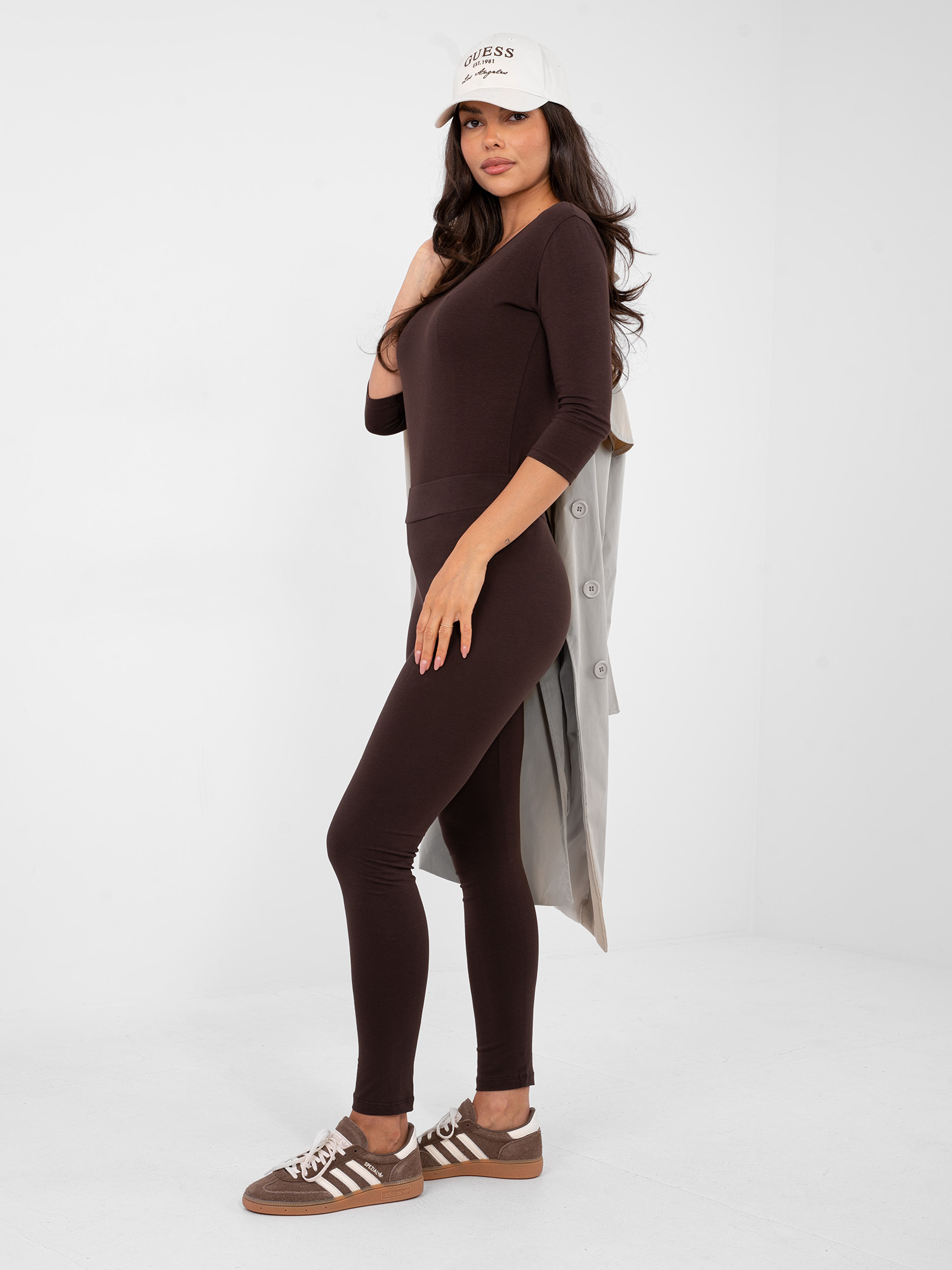 Czekoladowe damskie legginsy z bawełny BASIC FEEL GOOD 