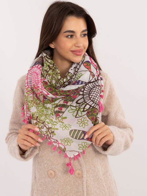 Hurtownia Różowo-ecru damska chusta z frędzlami