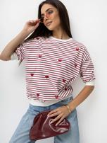 Burgundy cotton striped blouse.