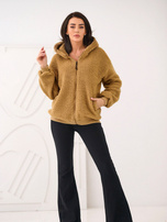 Camelowa damska bluza baranek z suwakiem
