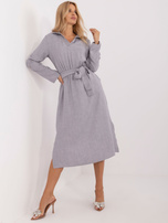 Hurtownia Szara damska sukienka casualowa z paskiem