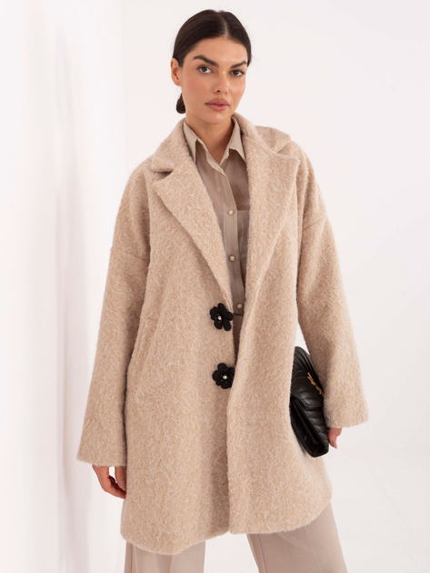 Beżowy elegancki płaszcz z kieszeniami