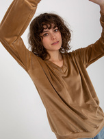 Hurt Camelowa welurowa bluza bez kaptura z dekoltem V