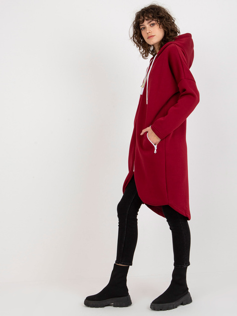 Hurt Bordowa długa rozpinana bluza basic z kapturem Stunning