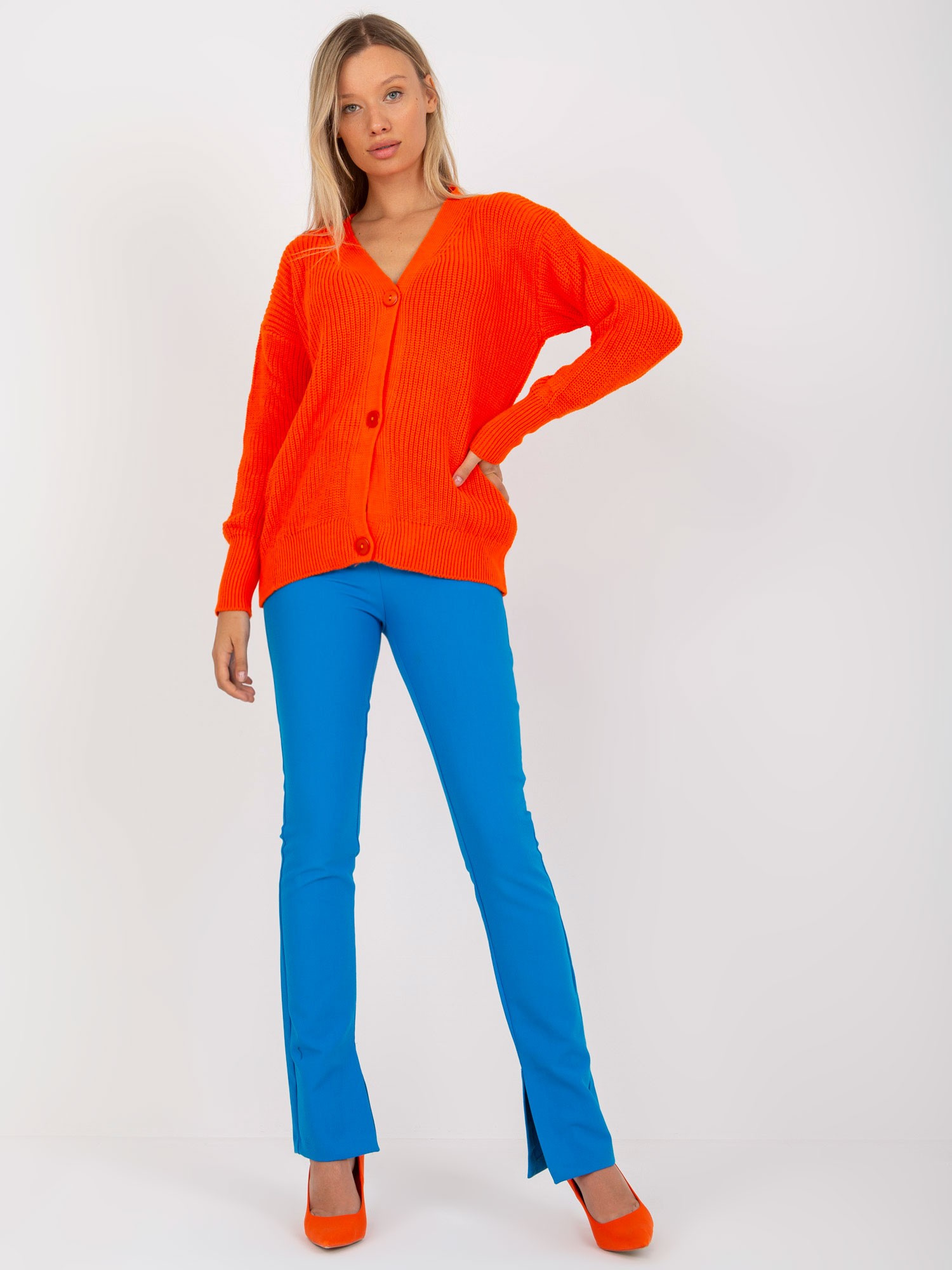 Hurtownia Pomarańczowy sweter rozpinany oversize RUE PARIS 
