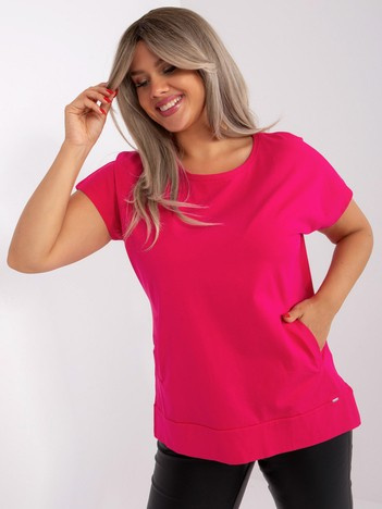 Hurt Fuksjowa bluzka plus size z krótkim rękawem  