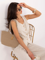 Jasnobeżowy elegancki komplet z szerokimi spodniami