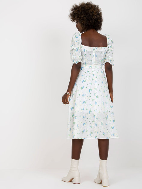 Hurtownia Biało-niebieska midi sukienka z printami i rozcięciem