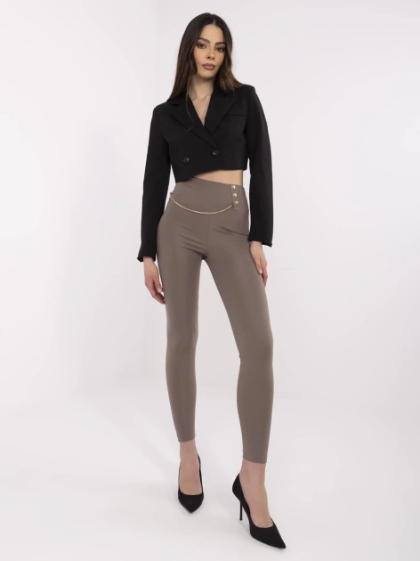 Kawowe damskie legginsy z ozdobnymi zatrzaskami
