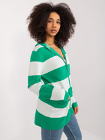 Hurt Zielono-biały rozpinany sweter z kieszeniami