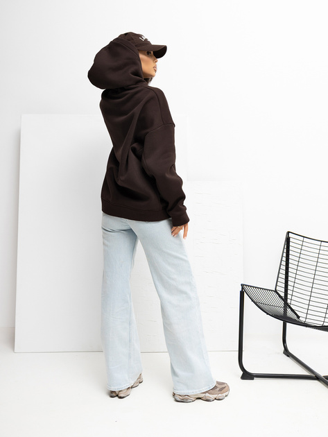 Czekoladowa bluza oversize z naszywką RUE PARIS