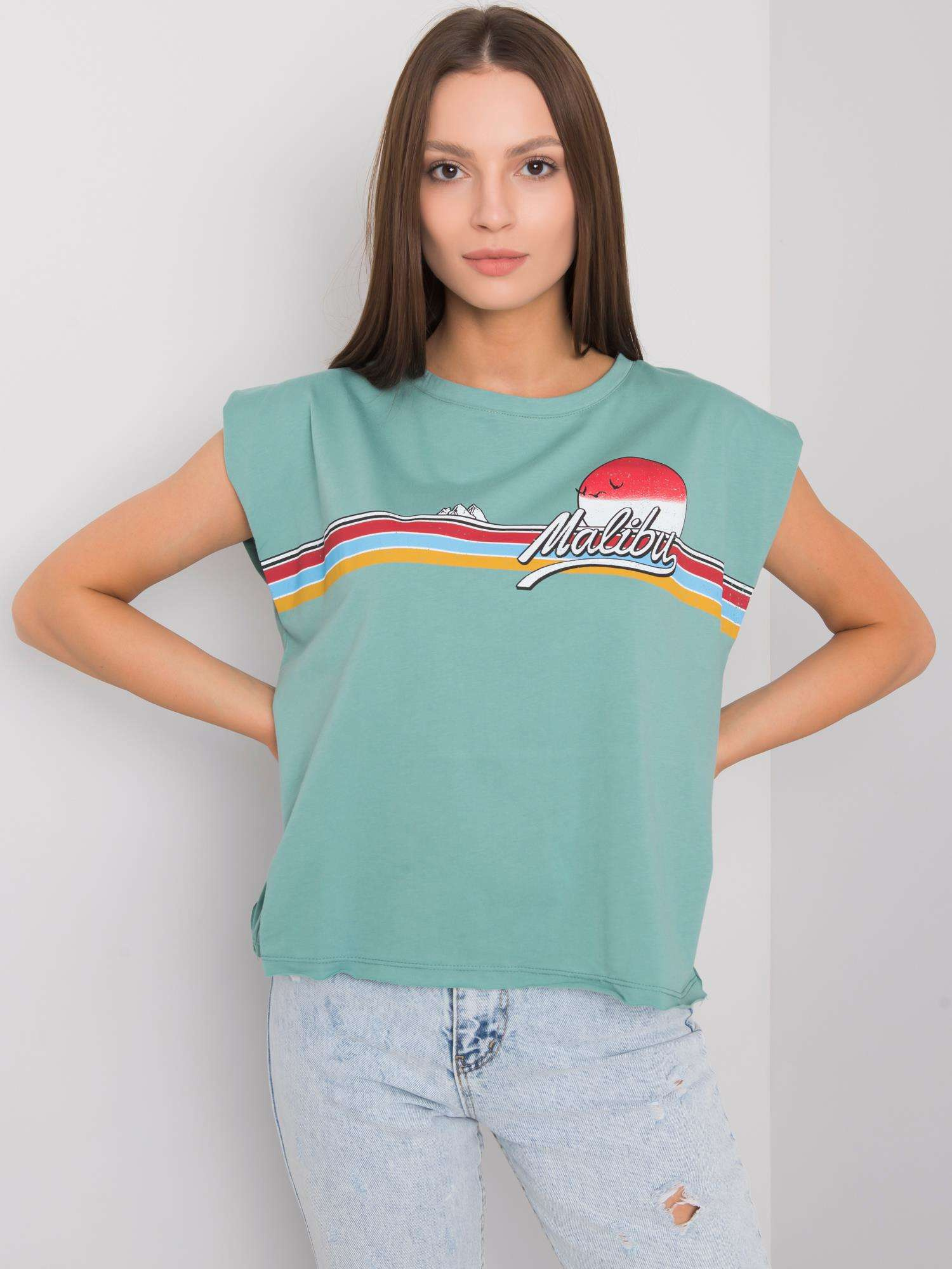 Jasnozielony t-shirt z nadrukiem Malibu