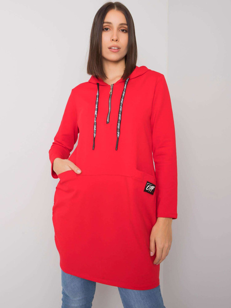 Czerwona bawełniana tunika plus size z kapturem Kierra