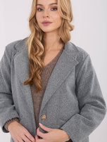 Ciemnoszary przejściowy płaszcz z kieszeniami