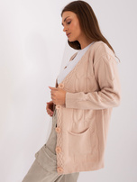 Hurt Beżowy damski sweter rozpinany z bawełną 