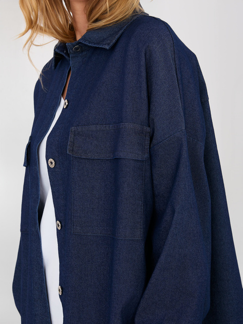 Granatowa jeansowa koszula z kieszeniami