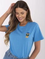 Niebieski damski t-shirt z bawełny 