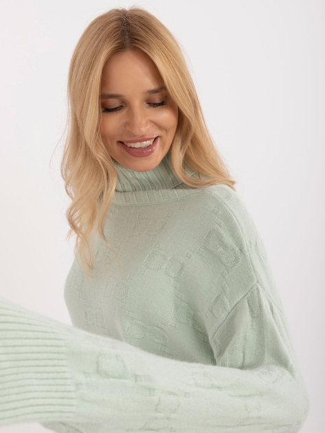 Hurtownia online Pistacjowy damski sweter golf we wzory