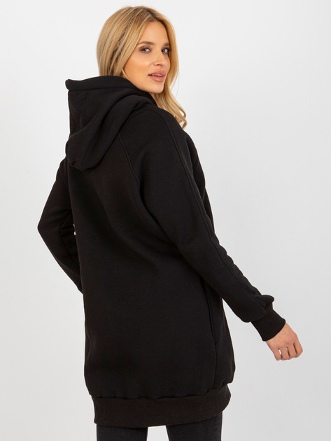 Hurtownia Czarna długa dresowa bluza basic z kieszeniami