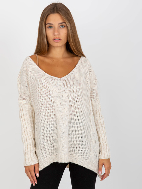 Hurt Ecru sweter z warkoczami o kroju oversize OCH BELLA