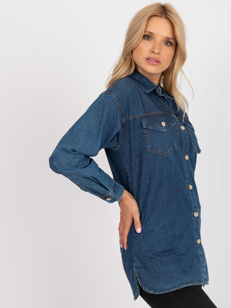 Niebieska koszula jeansowa z kieszeniami