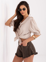 Ciemnobeżowa letnia koszula w kratkę 